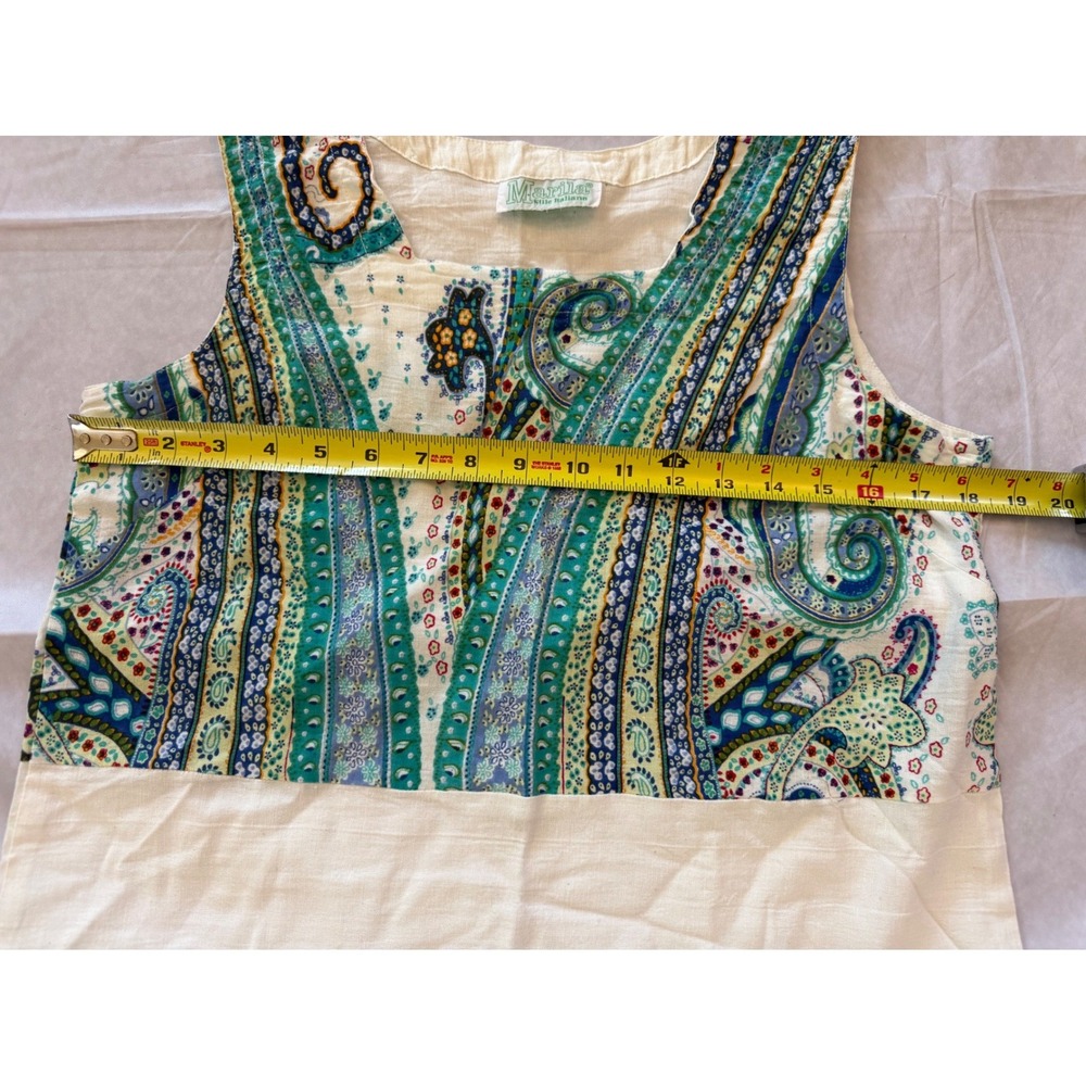 Marila Stile Italiano Vintage Paisley Shift Dress Medium Cream Teal Resortwear - Picture 4 of 5